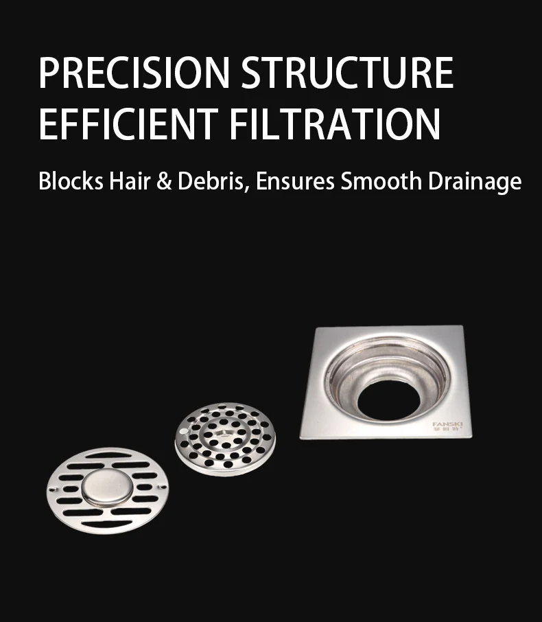 Modern Style Anti-Odor 4 Inch Stainless Steel Floor Traps Square Pattern Bathroom Shower Drains Tile Insert Strainer for Hotels details