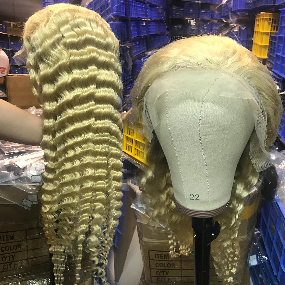 Wholesale Wigs 100% Human Hair Vendors, Pre Plucked Lacefront Blonde 613 30 Inches Deep Wave Wigs