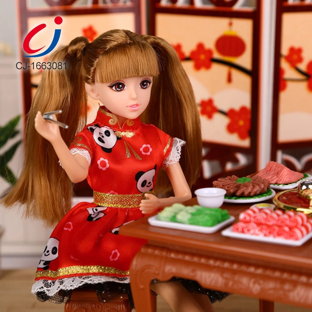 Girl toy doll kitchen set toys diy doll house toys set pretend play food play set hot pot dinner table for doll house