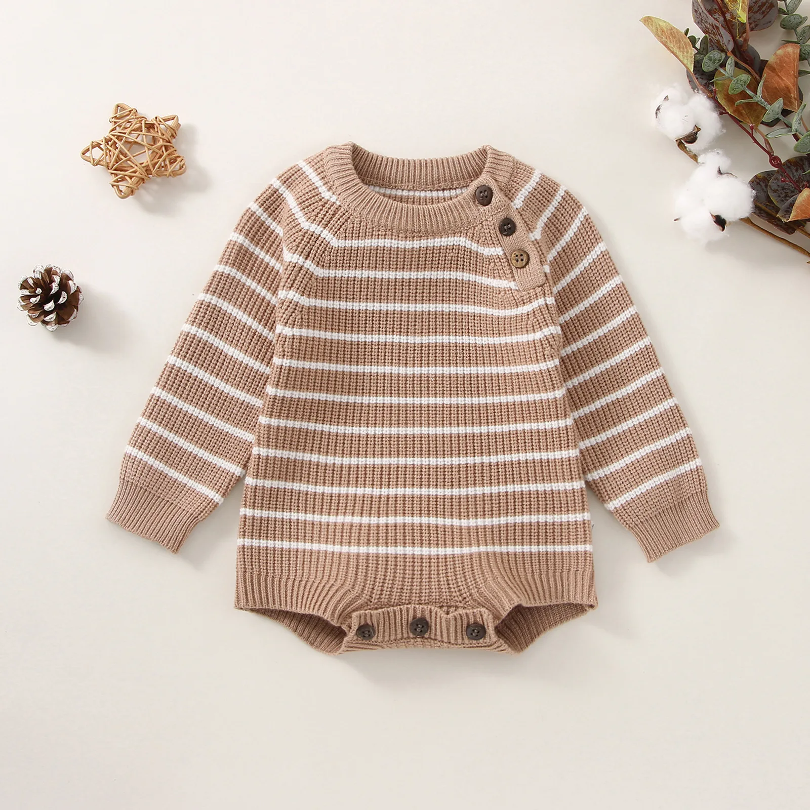 INS 2022 autumn clothes soft knitted sweater stripe design good quality kids clothes baby girls rompers