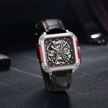 Tophill TUT002G European and American Style Swiss Square Hollow Out Automatic Movement Custom OEM Mens Mechanical Sports Watch