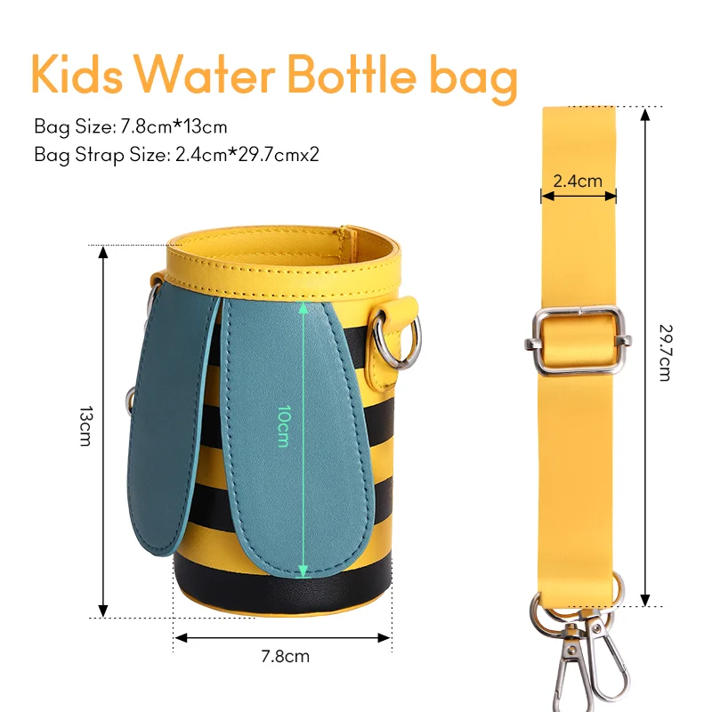 New Design High Quality Durable  Leather Water Bottle Bag Holder for Children With Exquisite Crimping