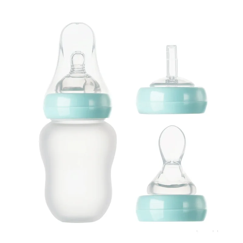 Silicone Baby Bottles with Nipple and Spoon Natural Baby Bottle BPA Free Baby Feeding  Bottles Natural Feel, Easy to Clean