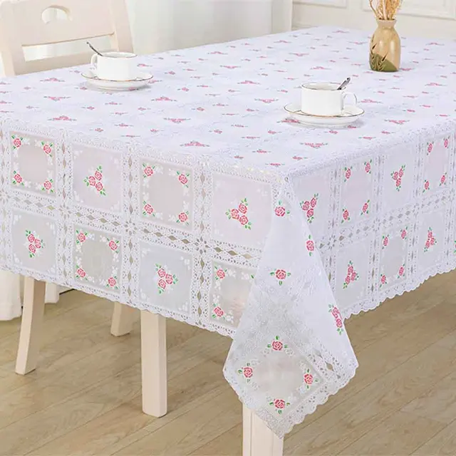 Boen Lace Tablecloths Modern white floral Printed Plastic Tablecloth