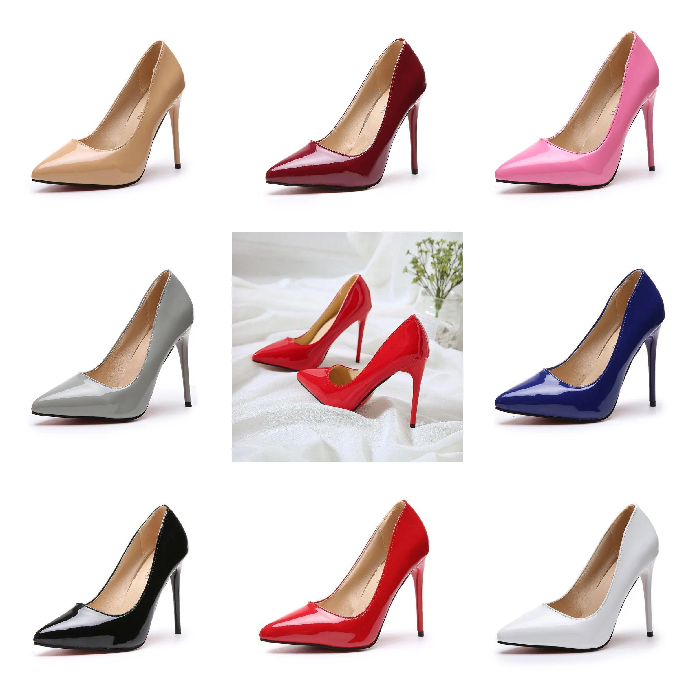 50%OFF Women Shoes Pointed Toe Pumps Patent Leather Dress High Heels Boat Wedding Zapatos Mujer Black Casual Stripper