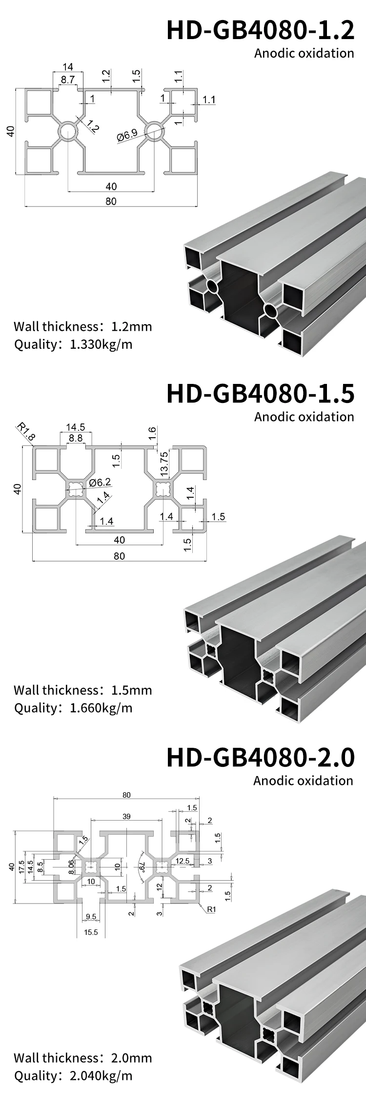 4080 Industrial Extruded Anodized Aluminum Alloy Profiles Suitable for Assembly Line Workbenches Punching and Cutting Services factory