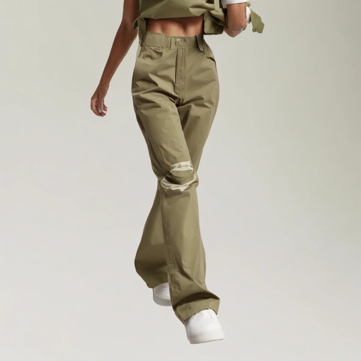 New Casual Fashion Zipper Pocket Wide Leg Pants Ripped Flare Denim Womens Jeans factory