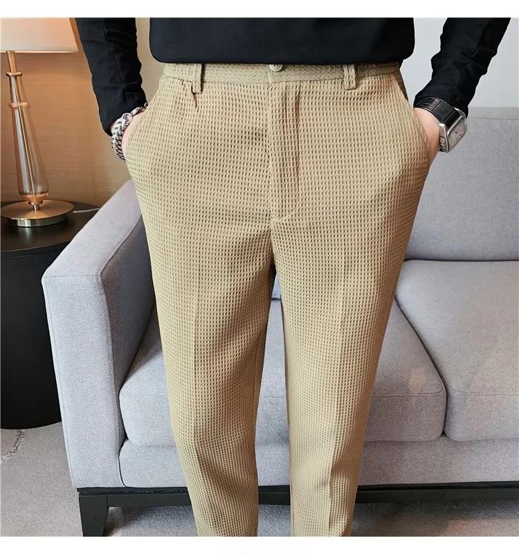 Popular new casual dress pants solid color nine-point pants fashion men's dress pants