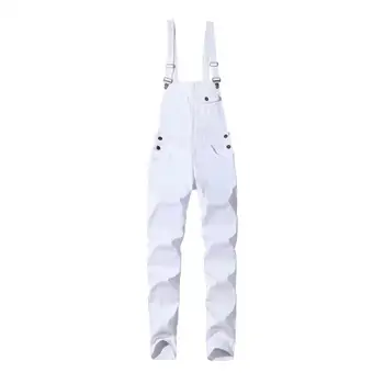 New style popular street fashion denim white overalls casual entertainment slim-fit men's pants