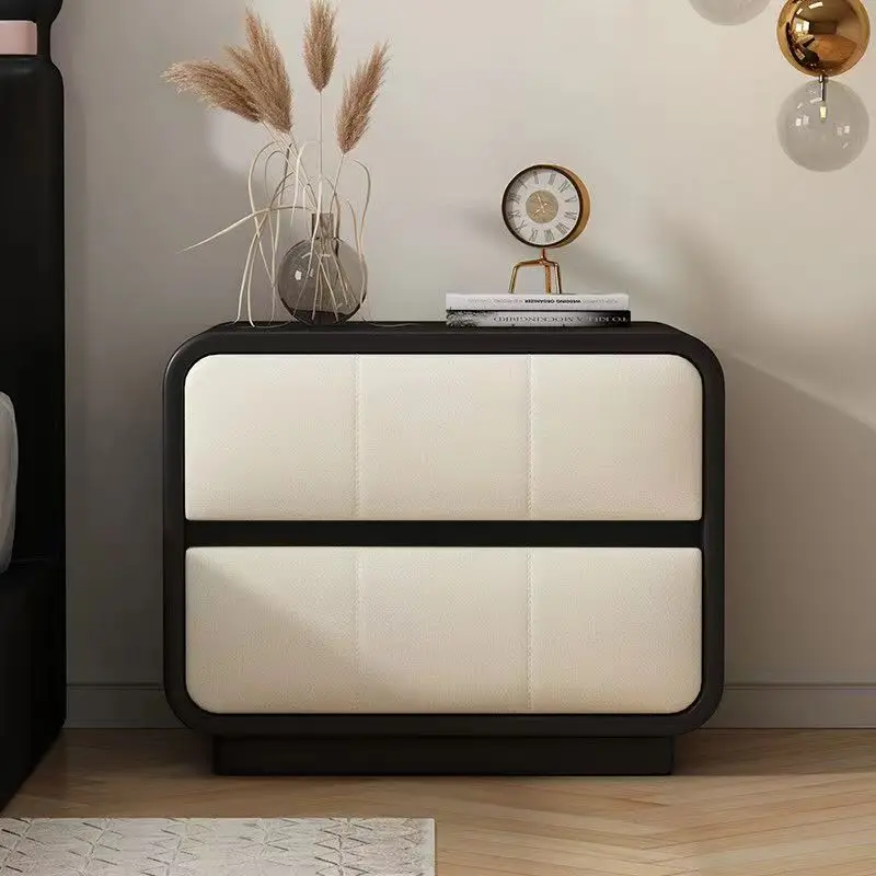 Modern Simple solid wood bedside cabinet soft bag bedside table cream style  bedroom storage cabinet home floor storage cabinet