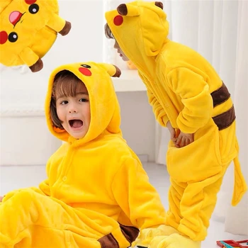 Wholesale custom kids onesie pikachu sleepwear flannel boy pajamas sleepwear onesie pajamas