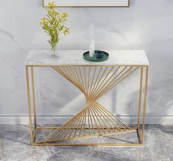 Rectangular shaped entrance porch modern living room furniture luxury hallway metal stainless steel mirror marble console table