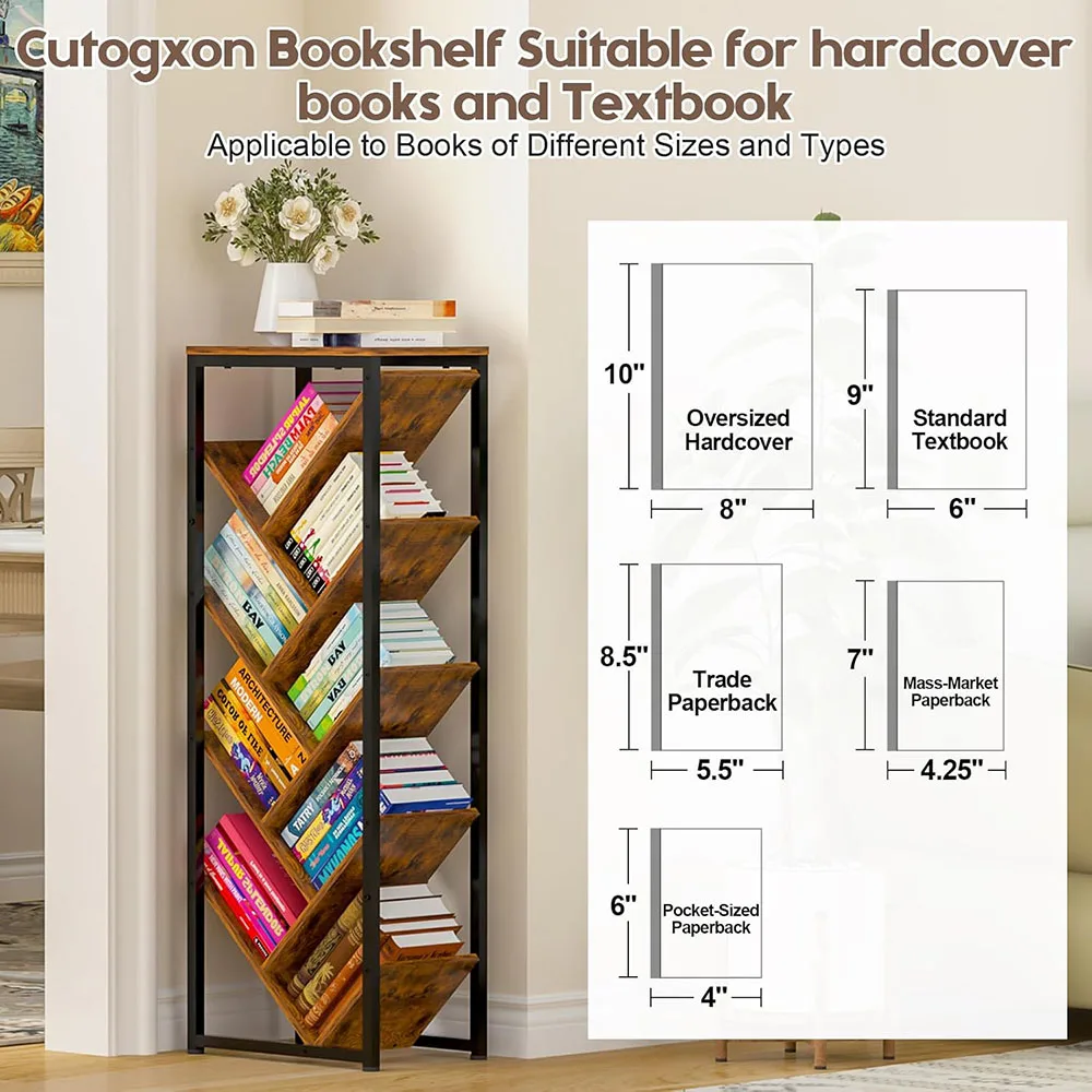 Vintage Living Room 9-Tier Tree Bookshelf Adjustable Feet Hardcover Books Storage Organizer Floor-Standing 9-Tier Coffee Table supplier