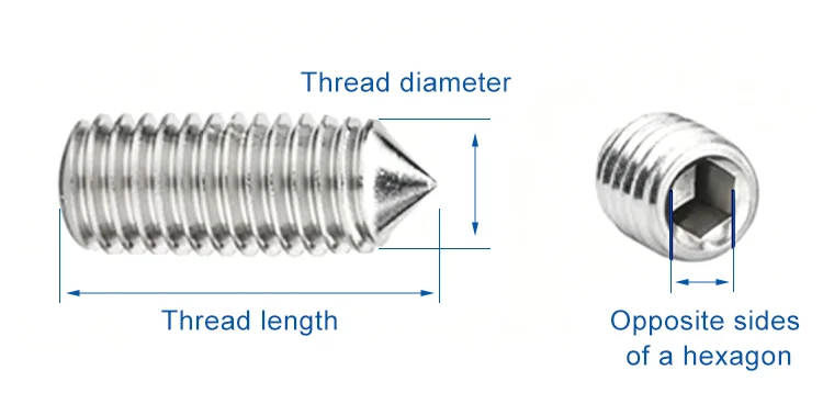 Hex Socket Cone Point Grub Screw Stainless Steel Point Set Screw for Mechanical Equipment Positioning Fixing manufacture