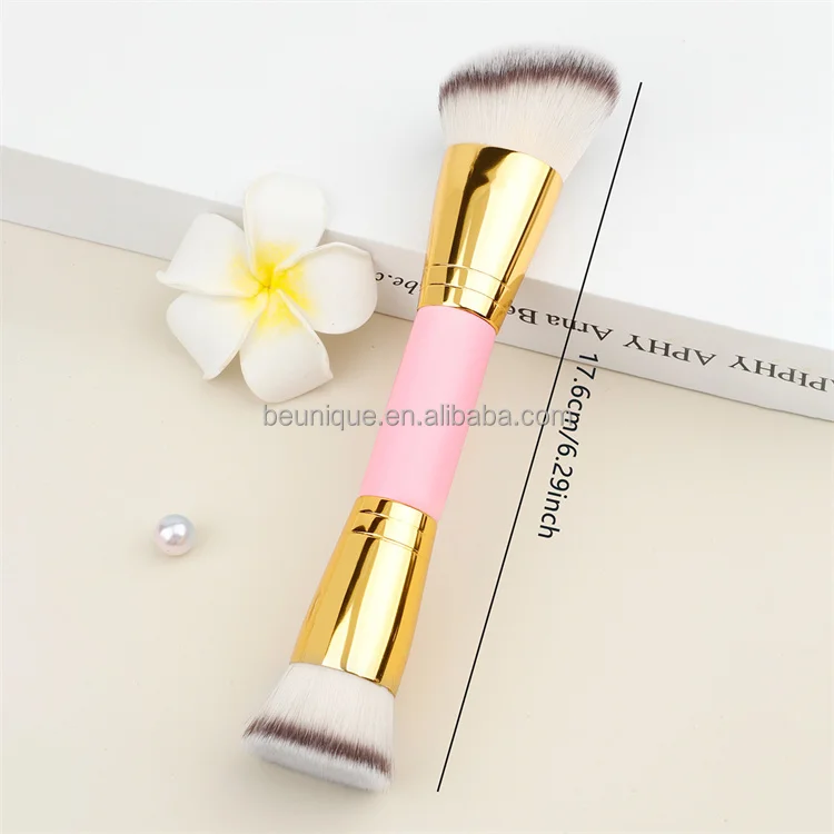 Professional 2 In 1 Single Fluffy Buffing Brush Private Label High Quality Angled Flat Double Ended Head Makeup Foundation Brush