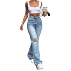Pants European And American Ready Stock Ladies Ripped Jeans Flare Pants Plus Size Tight Fit