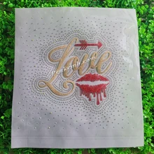 Hot Selling AB Rhinestone Transfer love Lips Glitter Rhinestone Valentine Heat Transfer for Shirt