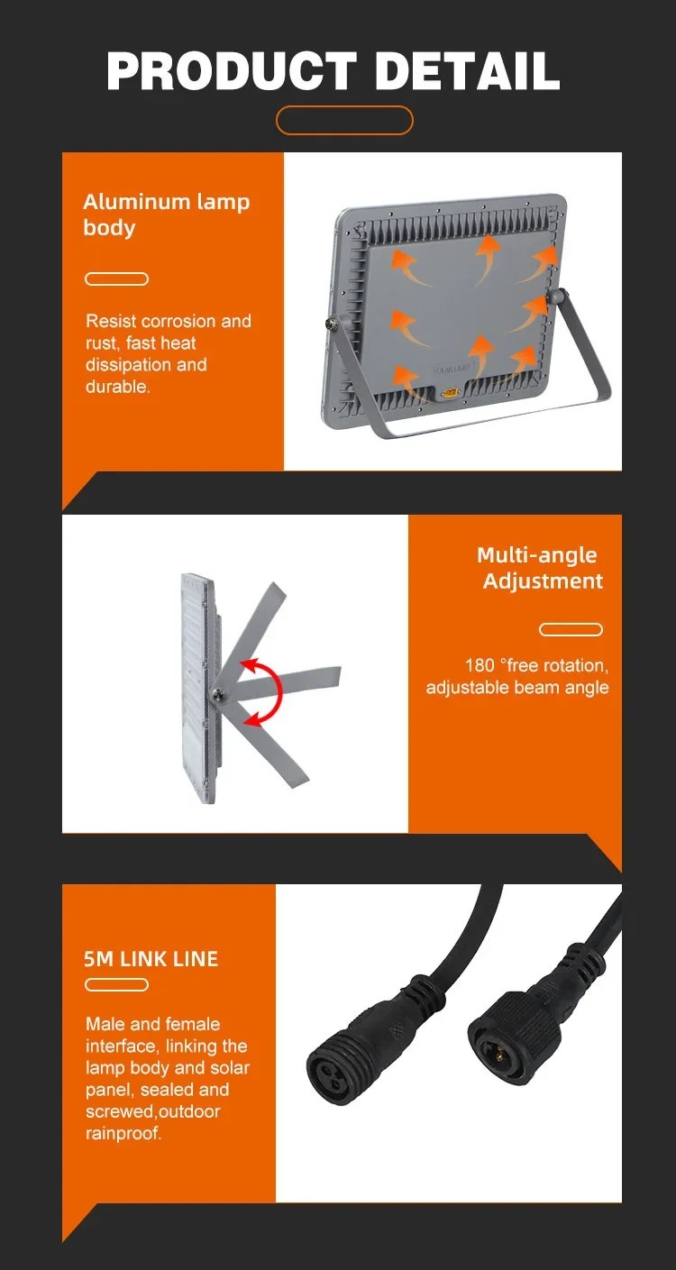 KCD DC 12v 5000k 200w 300w 500w 600w IP65发光二极管太阳能灯运动传感器3模式泛光灯便携式太阳能泛光灯户外