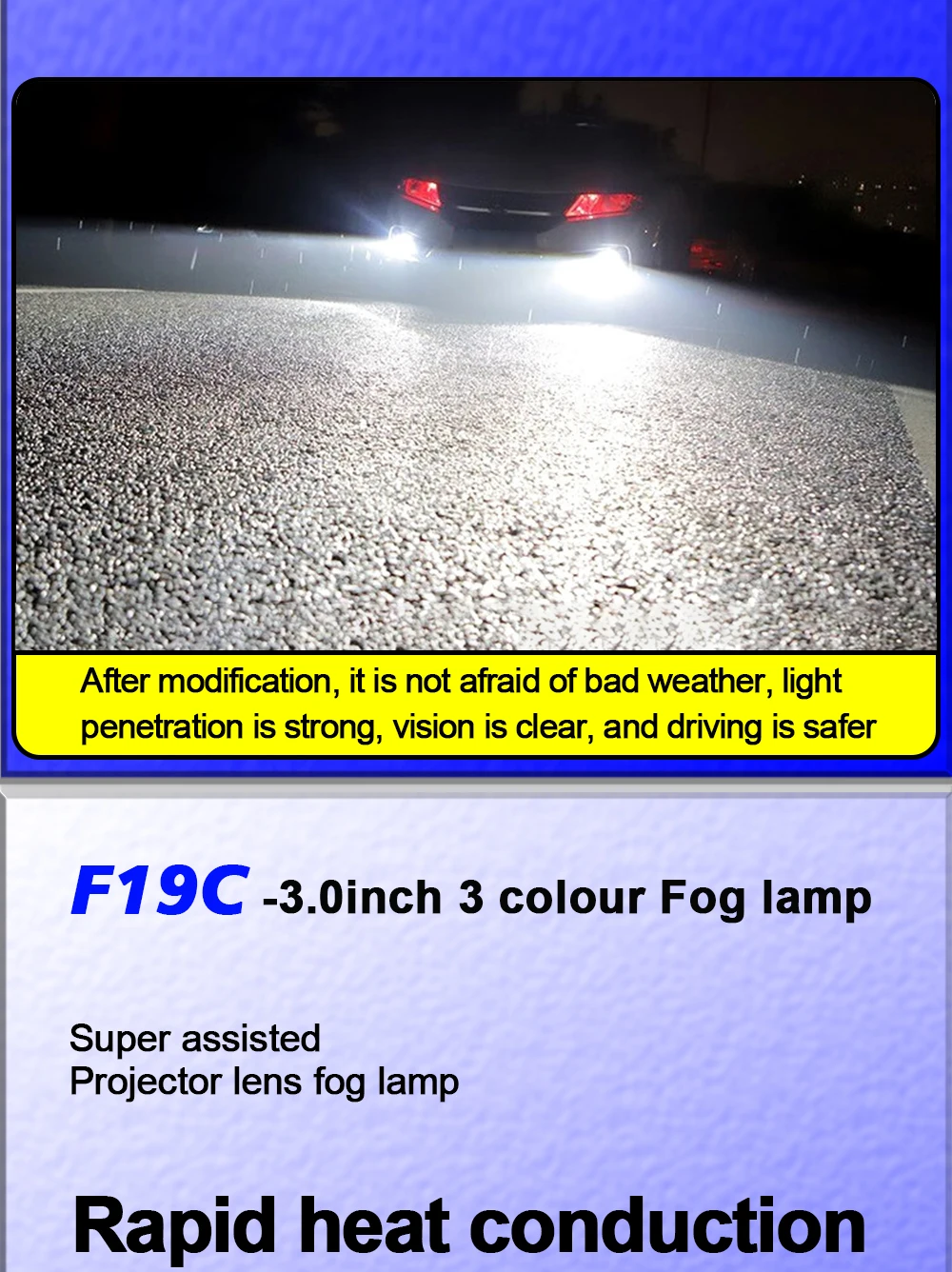 TECH-KING Car 3 inch universal Double beam 12V 3 color led fog/driving lights Retrofit and upgrade lamps led projector for car