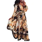 Printed Evening Vintage Printed Long Sleeve Evening Dress