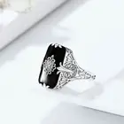 925 Ring SZJINAO Vintage 925 Sterling Sliver Rectangle Gemstone Women Ring Carved Flower Black Onyx Ring