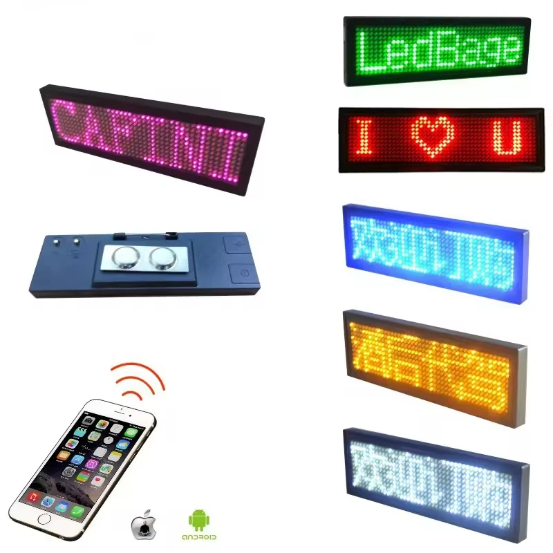 Advanced LED Tag APP Programmable Lighting Badge High Visibility  LED Scrolling Message Colorful Display Unisex LED Name Badge