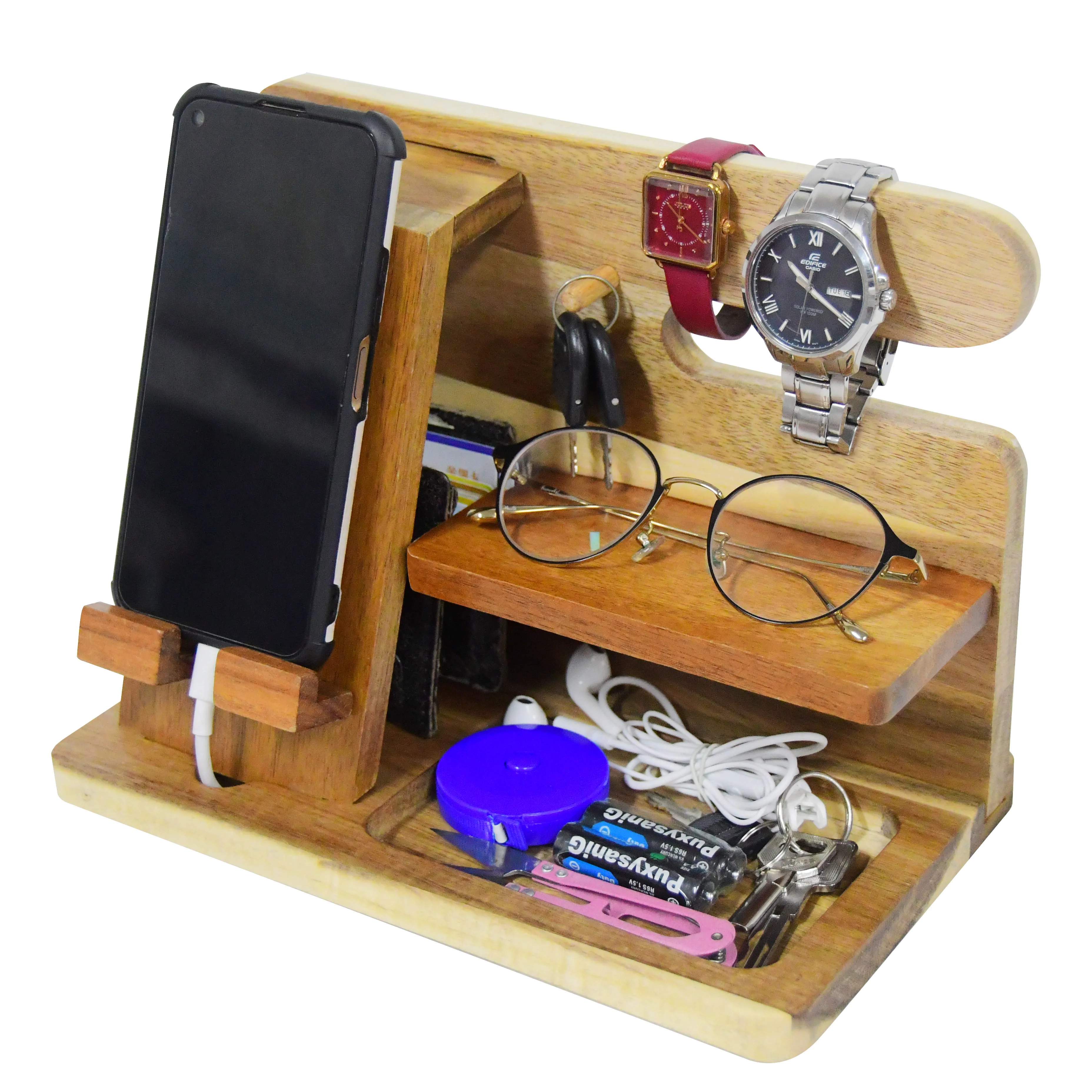 Wooden Tablet Holder Docking Station Desk Organizer Charging Dock Phone Stand
