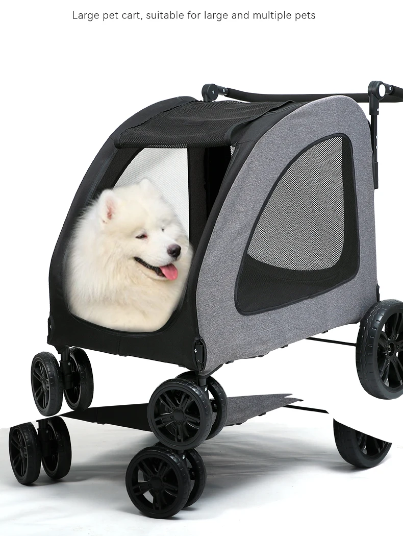 Sustainable Large Space Dog Stroller Traveling Bag Outdoor Pet Cart Durable Luxury Folding Pet Stroller factory