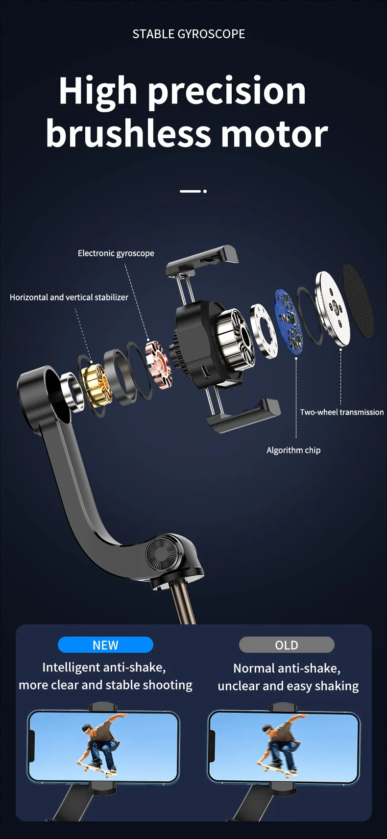 Smooth Axis Handheld Gimbal Stabilizer Video Vlog Tripod Cell Phone Selfie Stick