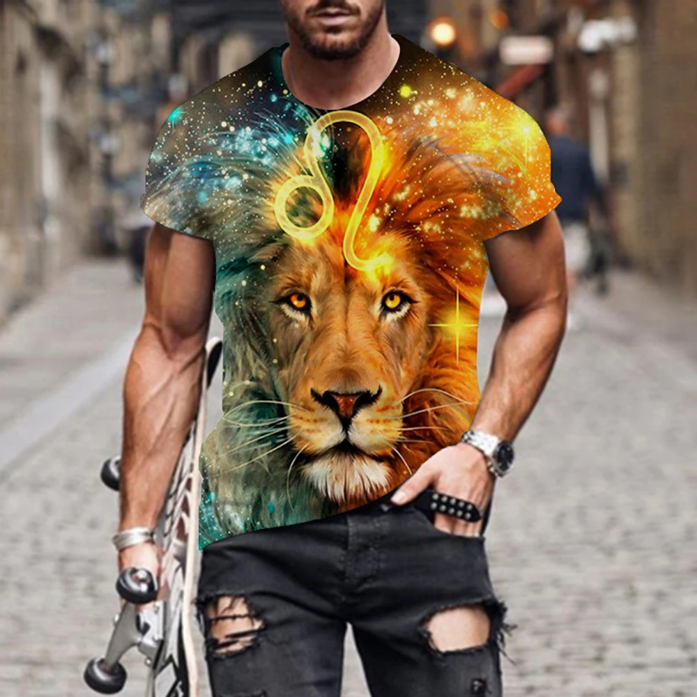 Customized T-shirt Tiger Animal Lion Print 3D T-shirt Men's Short Sleeve Tops Oversized Tees Shirt Men Design Clothes