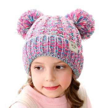 1-5T INS Baby Knitted Hats 13 Colors Quality Double Poms Fur Ball Winter Warm Toddler Hat Outdoors Cute Kids Beanies