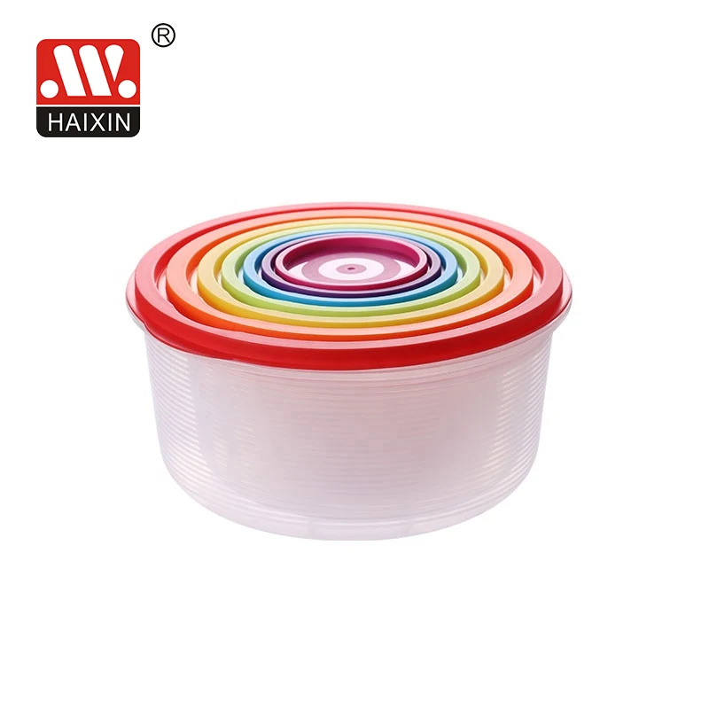 Haixing New design clear round plastic colorful  Food Storage Container Box with lid  container set