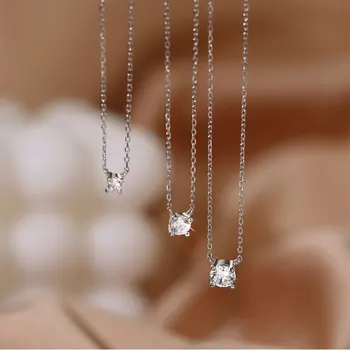 Minimalisit Shiny 3-5mm Cubic Zirconia Wedding 925 Sterling Silver Necklace for Women Jewelry Gift