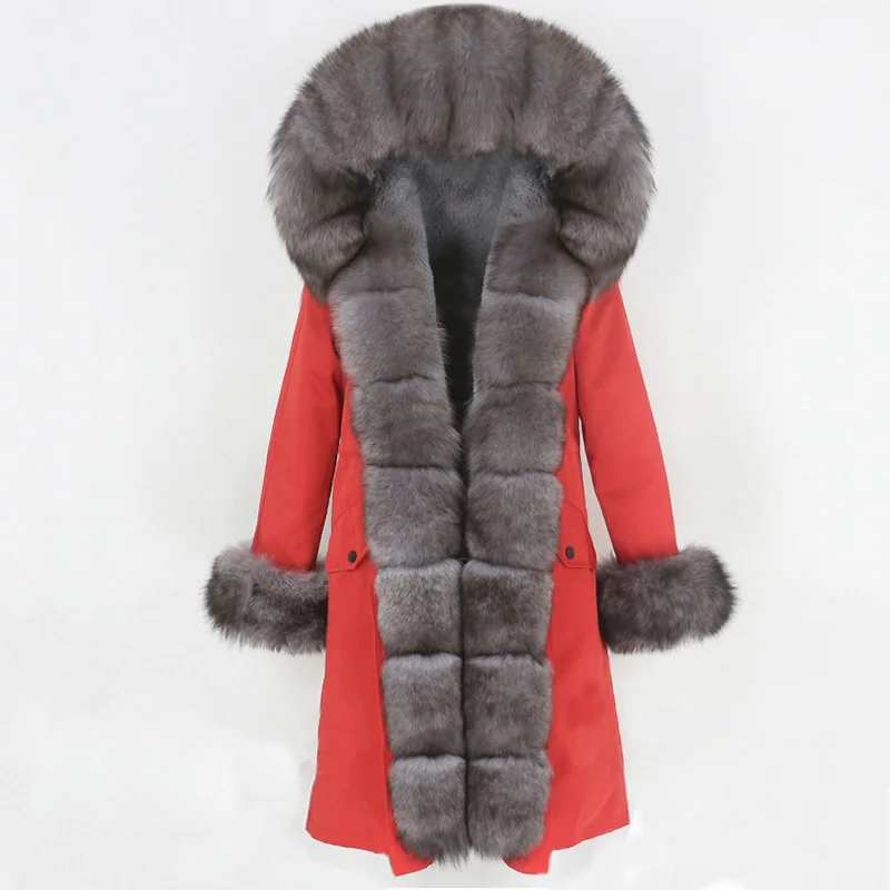 Oftbuy 2021 X Long Waterproof Parka Winter Jacket Women Real Fur Coat Natural Fox Fur Collar 2826