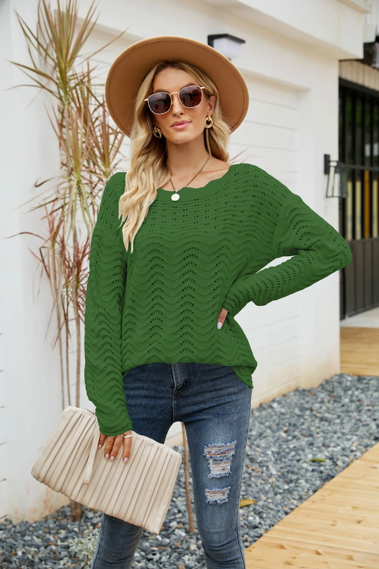 Imysty Womens Sweaters Crewneck Long Sleeve Side Slit Casual Pullover Sweater Knitted Jumper Tops