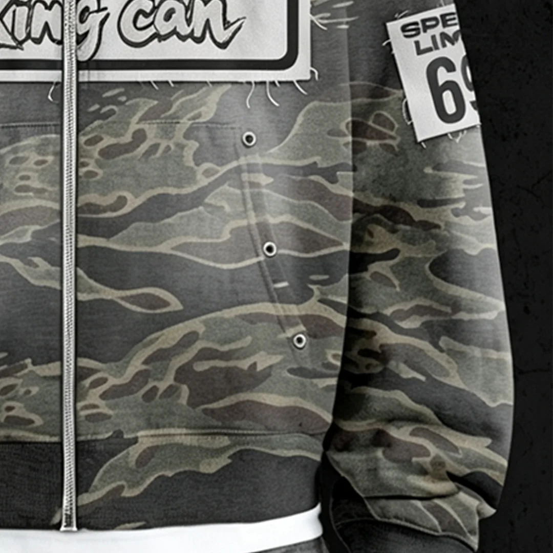 product oem custom heavyweight camo zip up hoodie with fur collar applique embroidery rivet cargo pockets for men 100 cotton-4
