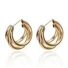 Gold Hoop 2.9*3.1cm Gold And Silver Plated Triple Layer C Shape Hoop Earrings For Women