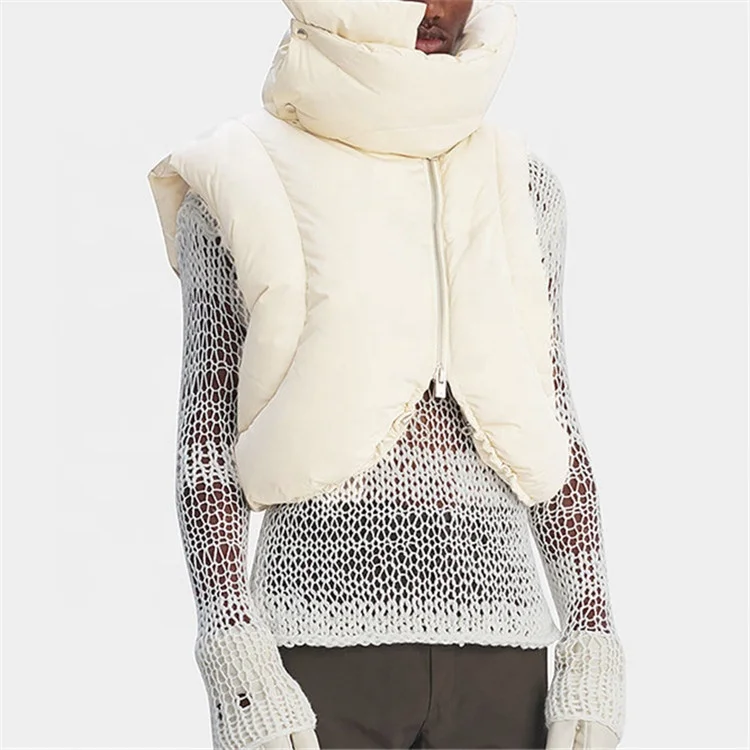 Women Fashion Apricot Scarf Sleeveless Zip Up Vest Jacket Cotton Padded Fall Winter Warm Coat