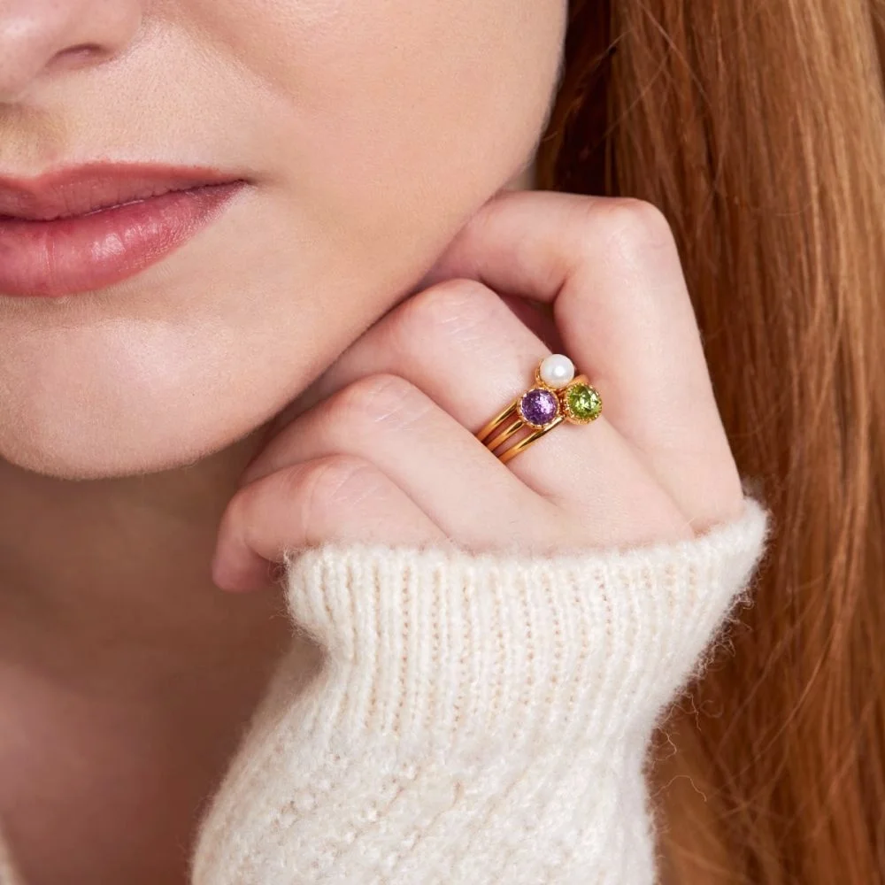 Custom Women Girls Handmade Stacking Rings Set with Freshwater Pearl and 925 Sterling Silver