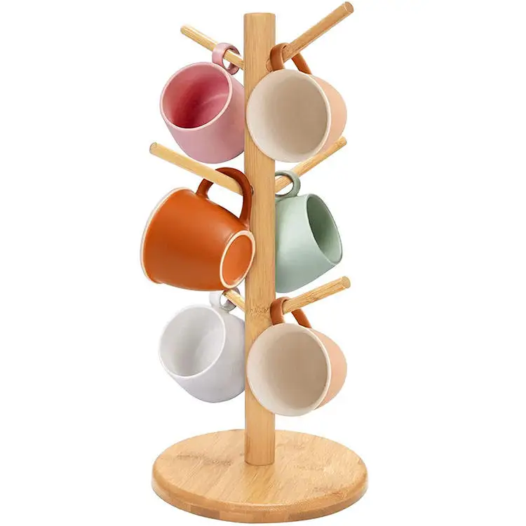 Hot Selling Home Kitchen Bamboo Mug Rack Tree Organizer Wood Coffee Mug Holder Tree Stand Set Nordic Cup Holder