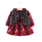Clothes Girls Fall Winter Kids Wear Clothes New Baby Girls Floral Plus Velvet Dress Fur Vest 2pcs Suit Girls Clothes Set