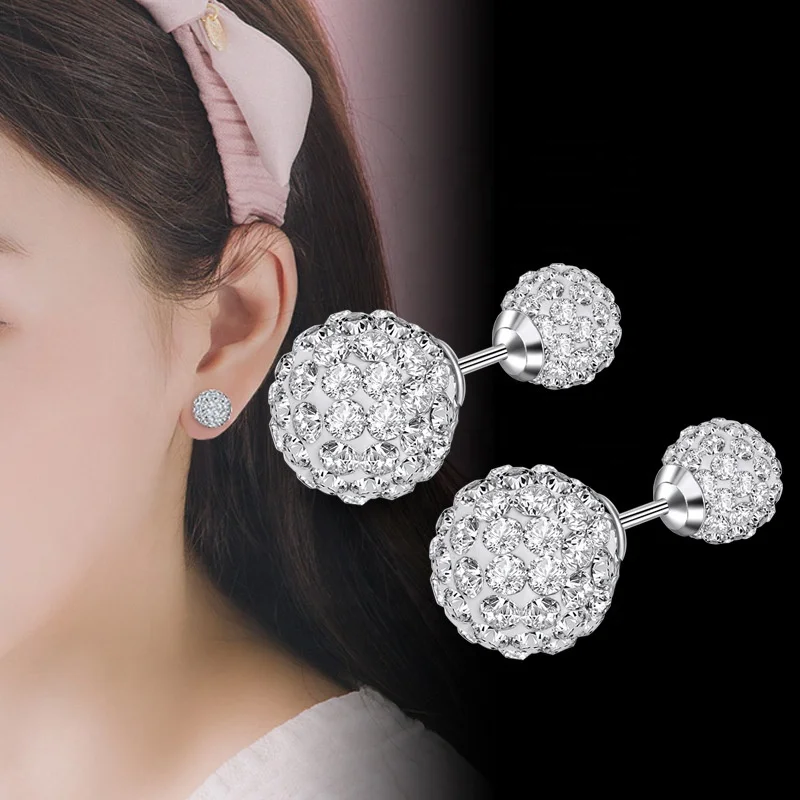 silver diamond ball earrings