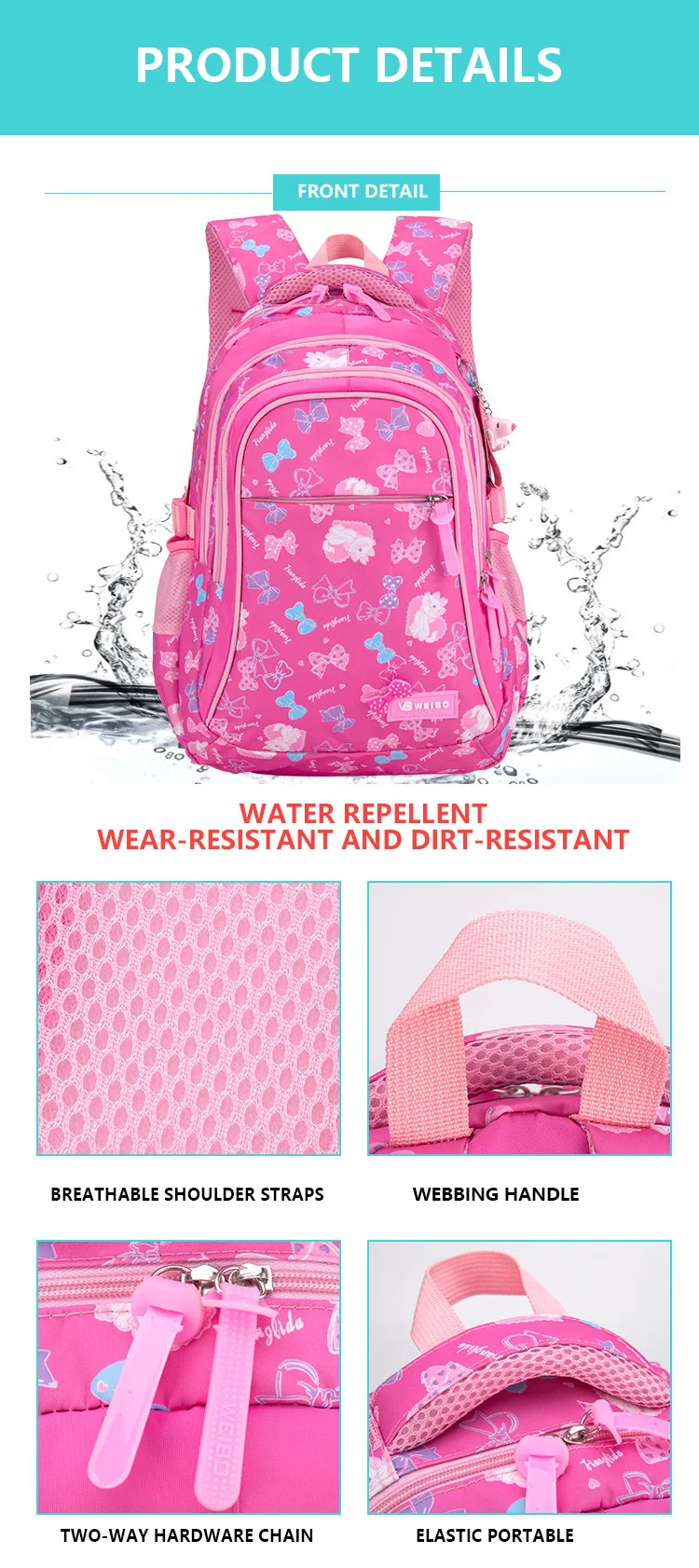 Girls Butterfly Printing Teenager Bookbags Children Backpacks Kids Primary School Bag Set with Lunch Bag and Pencil Case