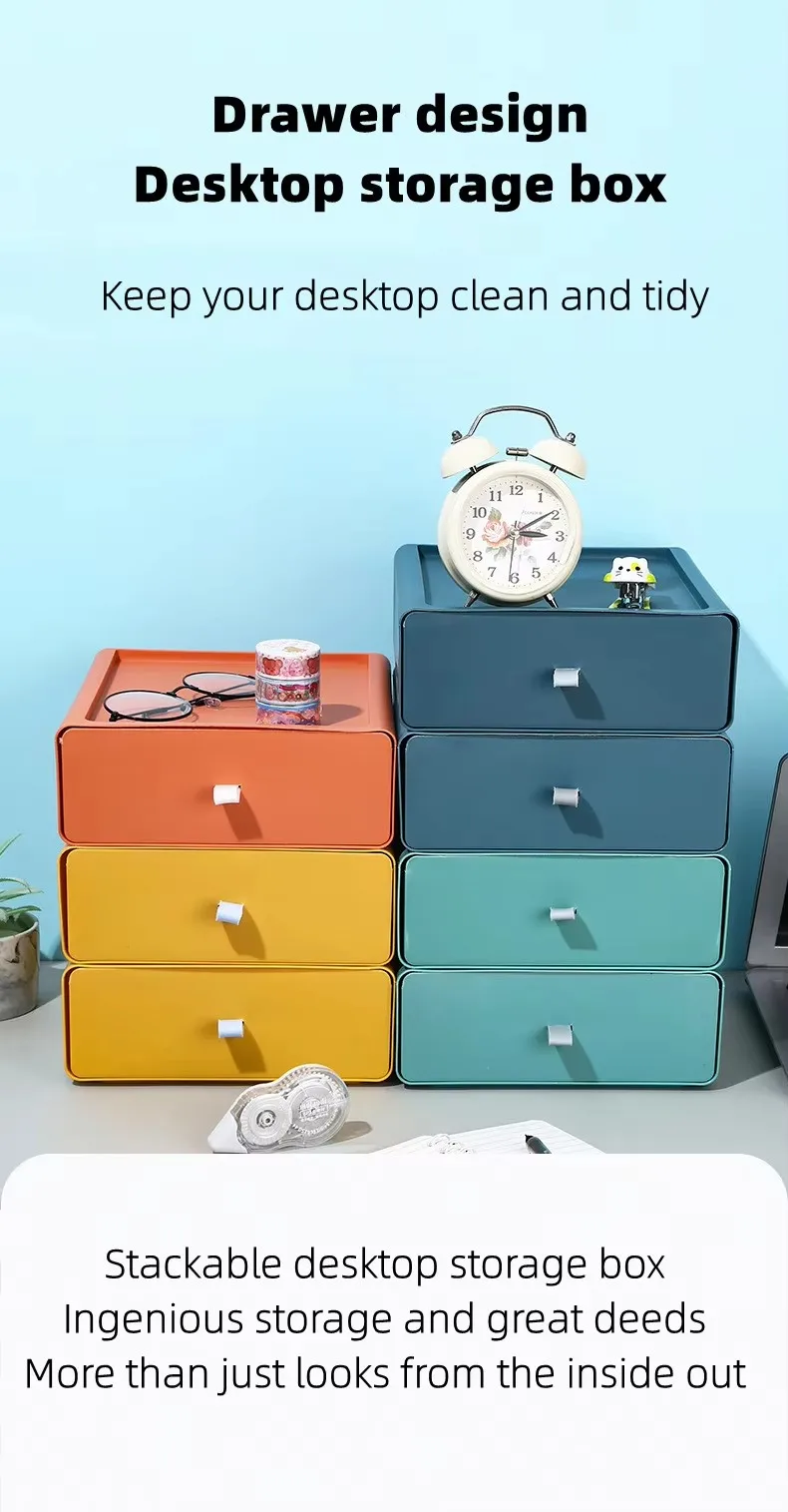 Best-Selling Stackable Storage Container Rectangle Shape Contrast Color Desktop Finisher and Drawer Type Organization details