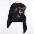 Zipper For New Style Black Custom Flower Print Long Sleeve Detachable Zip Removable Zipper Hoodie For Men