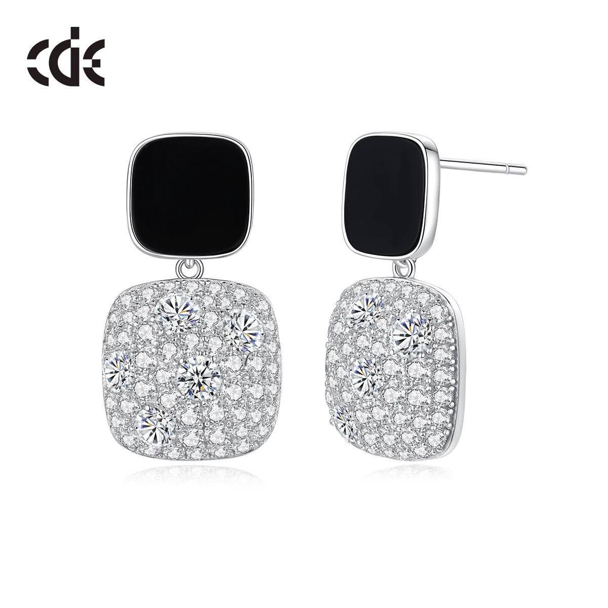 CDE GMYE003 Fine Jewelry Earring 925 Sterling Silver Women Zircon Earring Rhodium Plated Black Onyx Drop Earrings