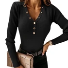 Shirt Women 2021Autumn And Winter NewVCollar Fastener Decoration Solid Color Casual Bottoming Shirt Women