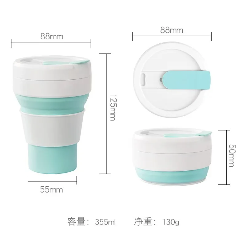 Fast shipping wholesale Spot  light blue creative  telescopic  silicone folding coffee cup