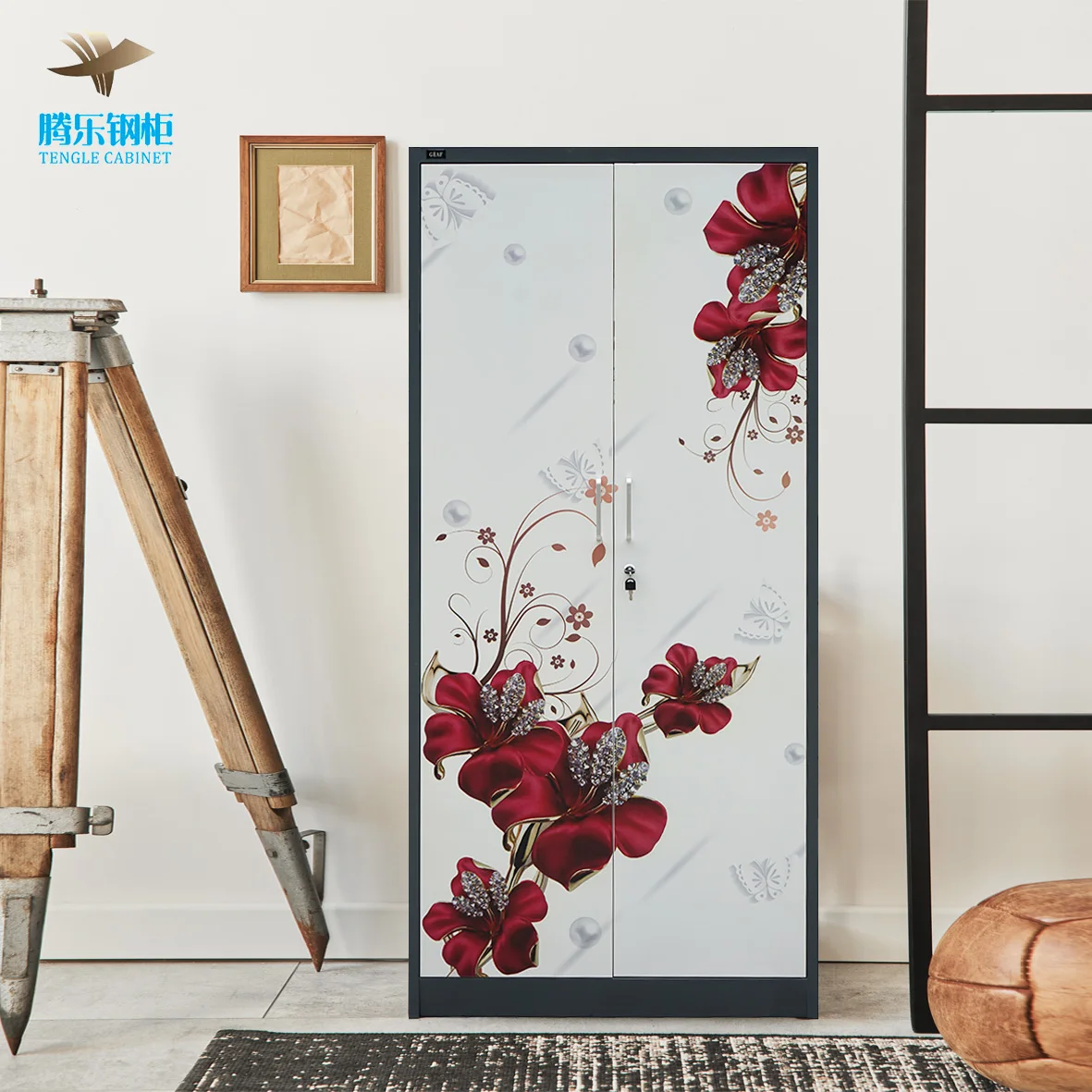 Newly Designed Metal Printed Bedroom Furniture Home Use Closet Wardrobe