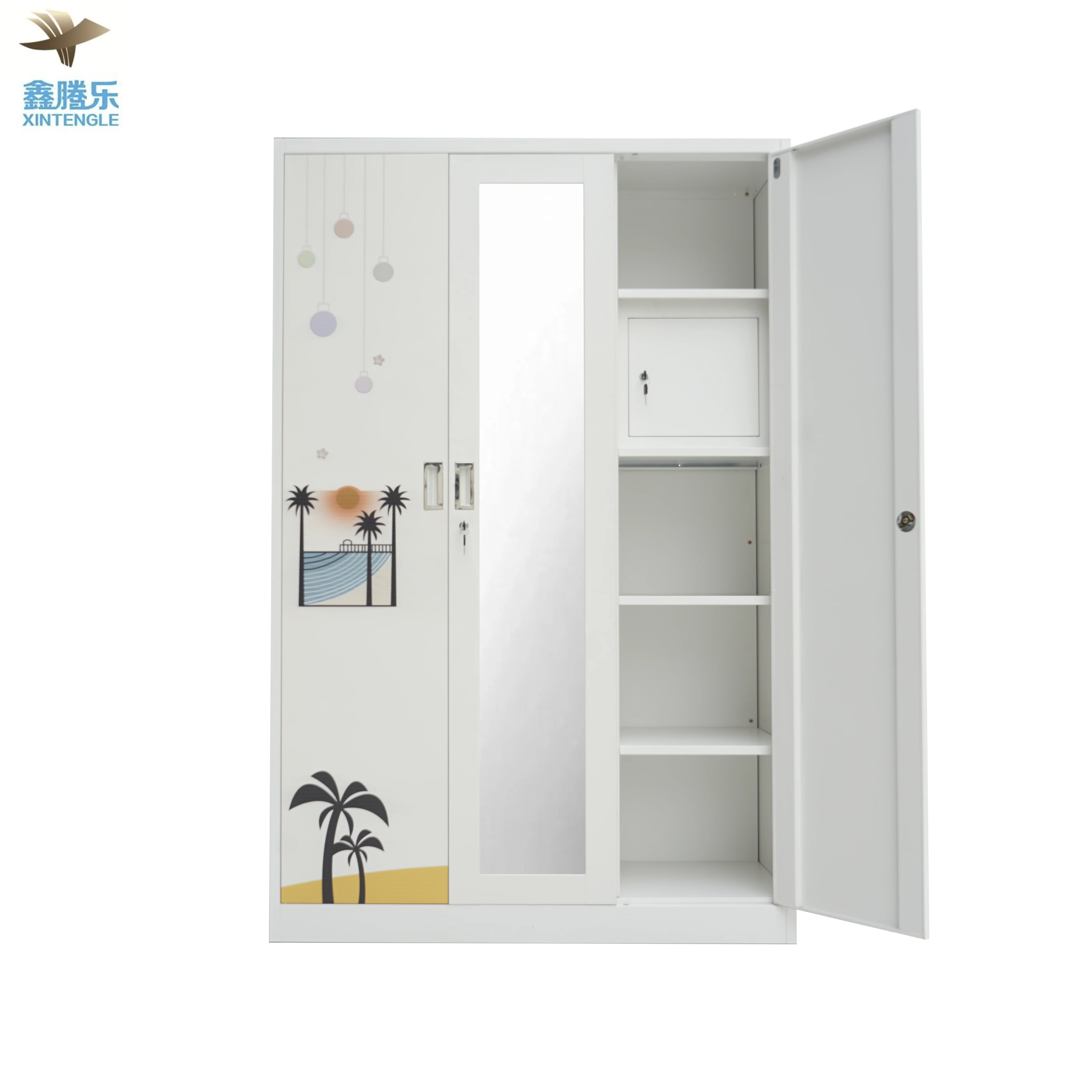 Custom Home-Style Printed Steel Furniture Almari Baju Wardrobe & Fancy Showcase for Bedroom Closet with Pictures